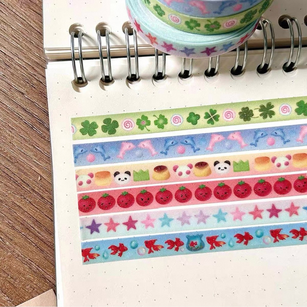 

Wakawaka Washi Tape Washitape Journal Journalling Sticker Stiker Y2K Motif Lucu Panda Clover Dolphin Star Tomato Fish Washi Paper