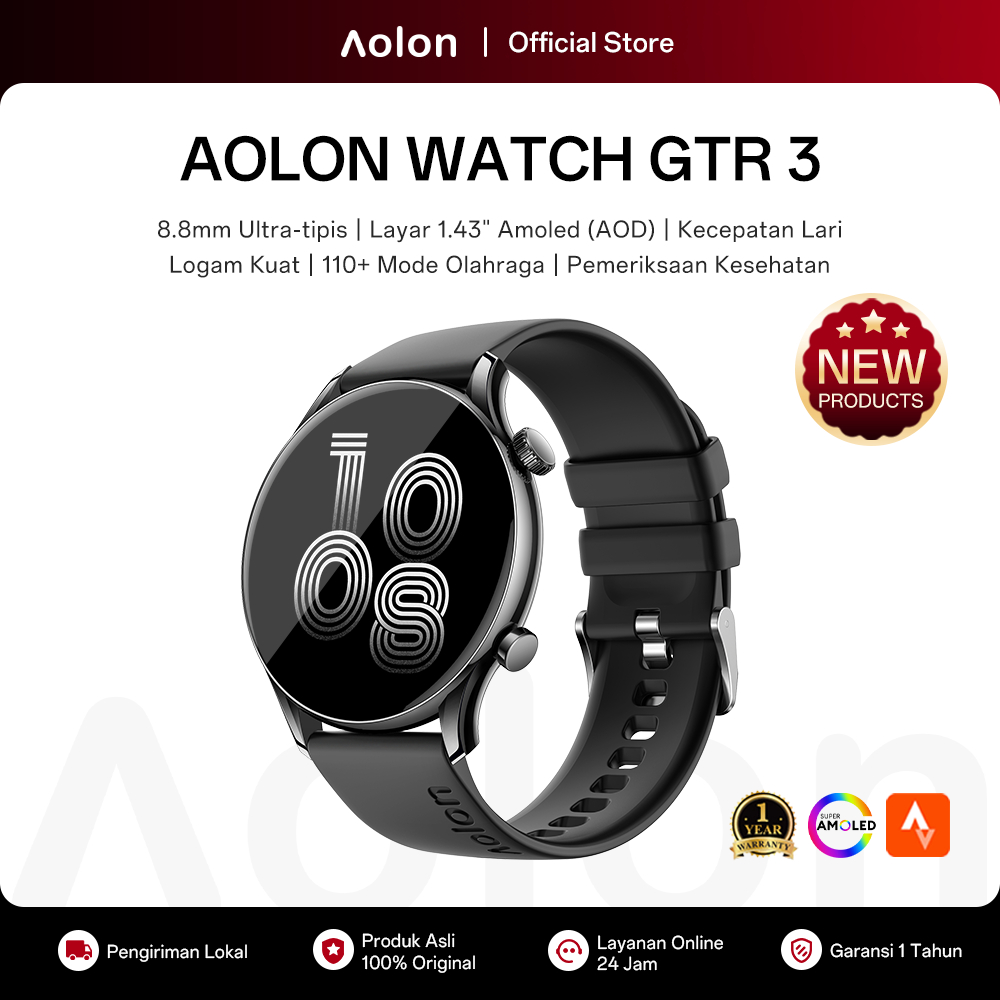 [Garansi 1 Tahun] Aolon GTR 3 Jam Tangan Smartwatch Tipis Original 46mm Amoled AOD Ultra-thin Kecepa