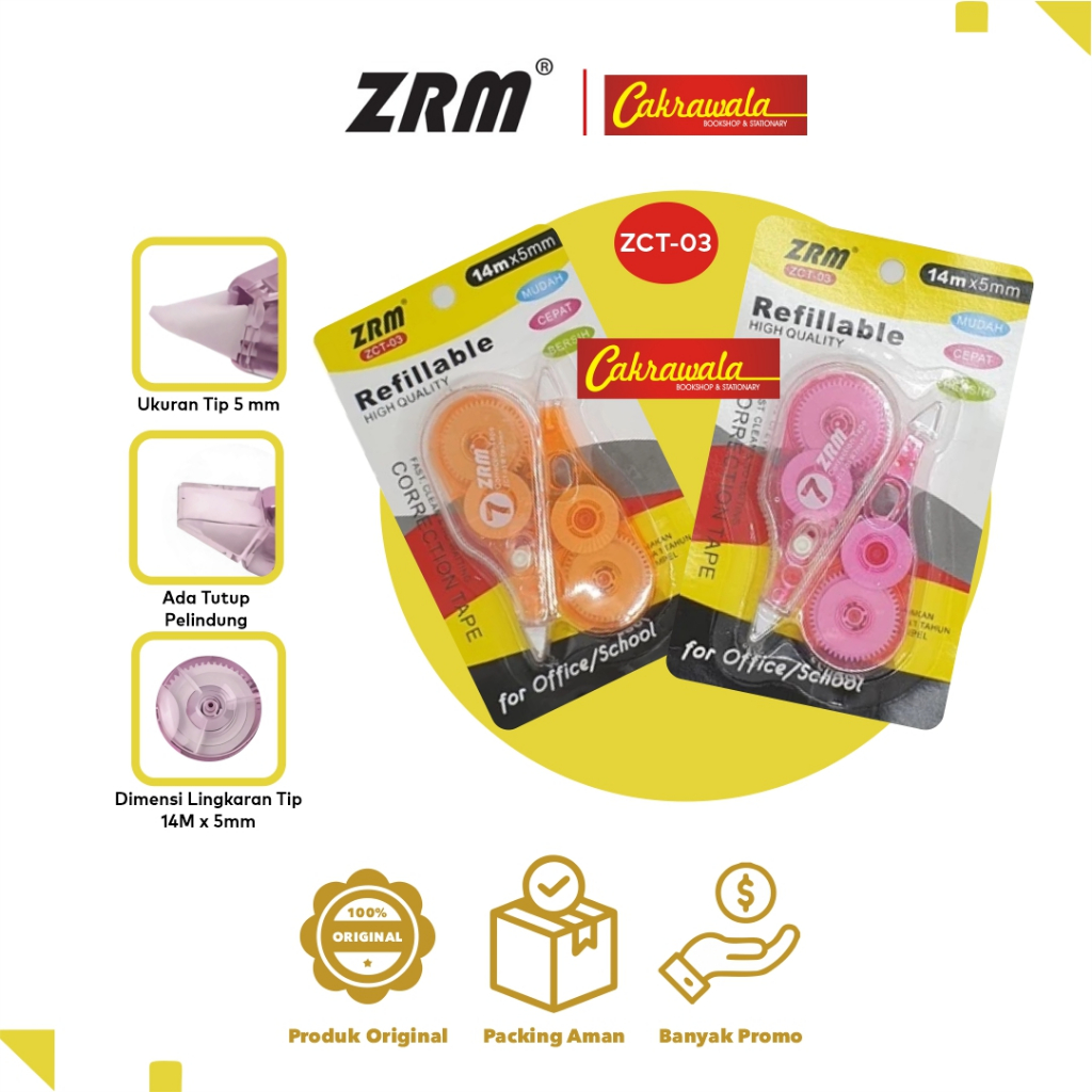 

Correction Tape Tipe X ZRM + Refill ZCT-03 | Correction Tape Murah | Best Seller