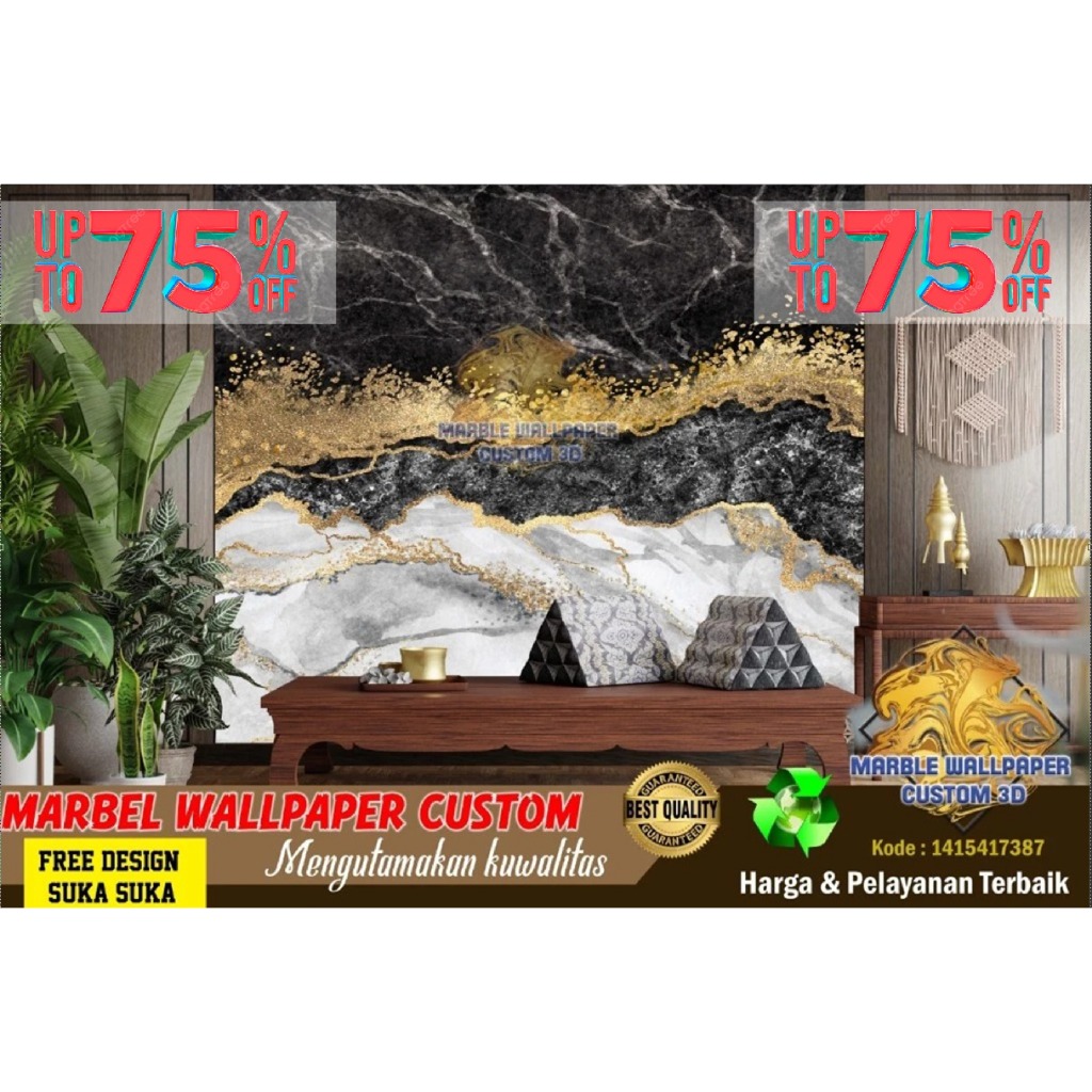 Wallpaper Custom 3D Tema Marmer | Wallpaper Dining Room Marmer | Wallpaper Ruang Makan Marmer | Wall