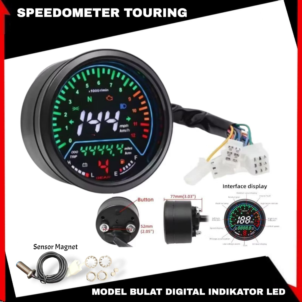 Speedometer Touring Speedo Kilometer Model Bulat indikator digital LED Harley Tiger RX King CB GL PR