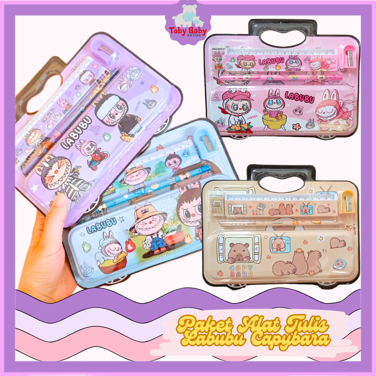 

Paket Alat Tulis Sekolah 5 In 1 Motif Labubu Capybara Kotak Pensil Penggaris Penghapus Rautan Pensil Lucu Stationary Study Set