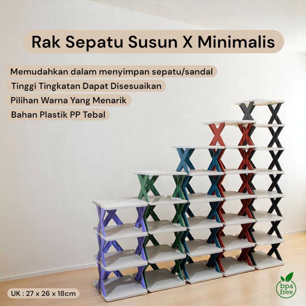 Rak Sepatu & Sandal Susun Plastik Portable Aesthetic / Tempat Sepatu Susun 2-8 Susun.