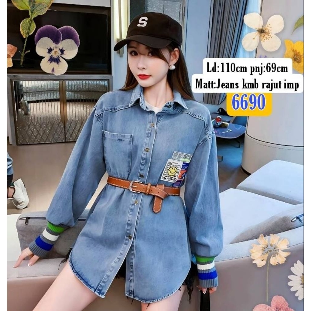 ARS 6690 TUNIK JEANS SMILE IMPORT / NO BELT / KEMEJA JEANS WANITA PREMIUM / READY / REALPICT