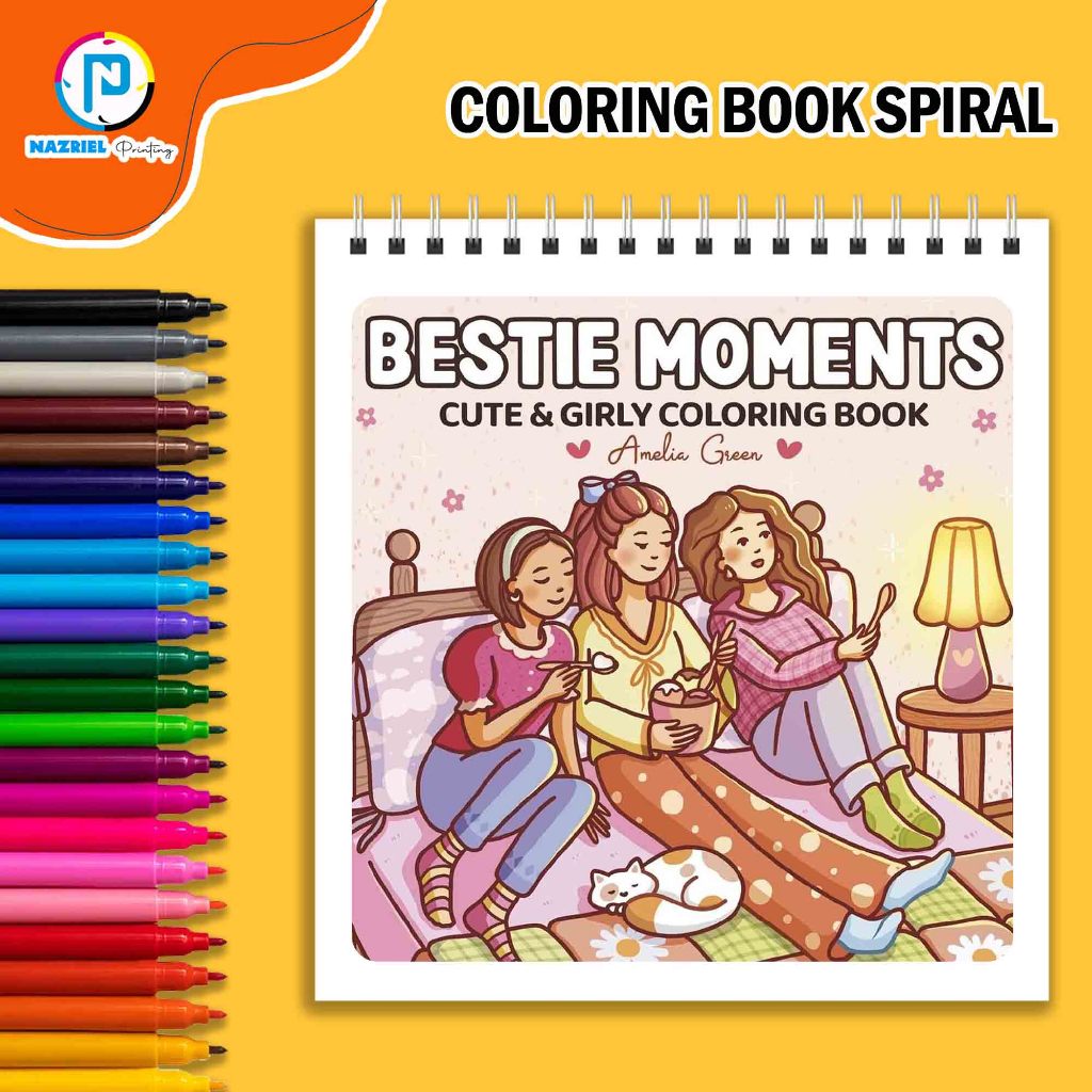 

Bestie Moments - Amelia Green 46 Page Coloring Book Buku Mewarnai Spiral