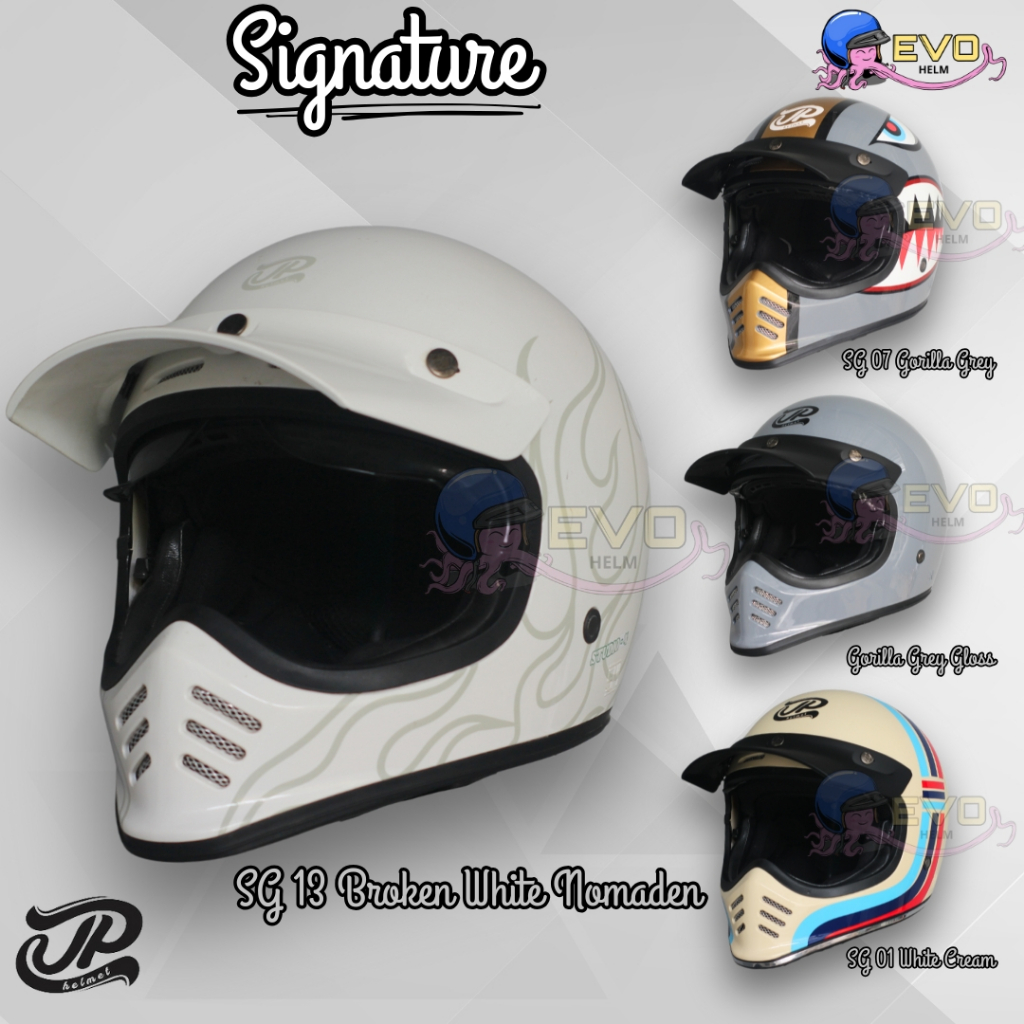 HELM JP SIGNATURE MOTIF SOLID TERLARIS, HELM CAKIL RETRO JP SIGNATURE, JPX HELMET OFFICIAL STORE