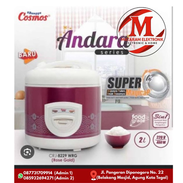 Magic Com Cosmos CRJ8229 Andara Series / Rice Cooker Cosmos CRJ 8229 - CRJ8229WRG