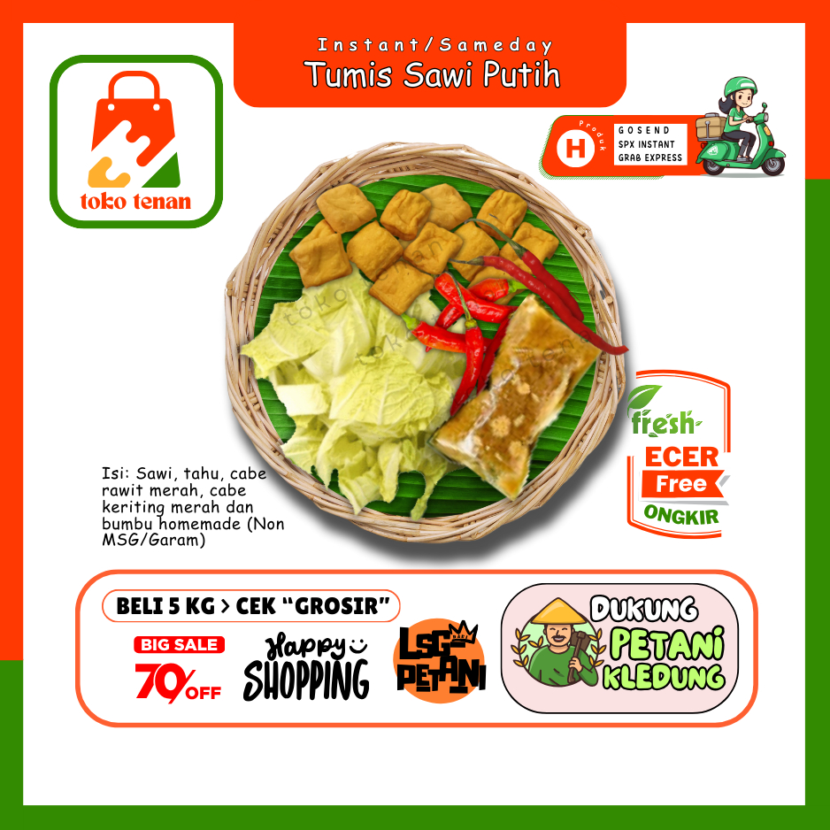 

Tokotenan // Tumis Sawi Putih 1/2 Pack -- Sayur Gunung Ecer (H)