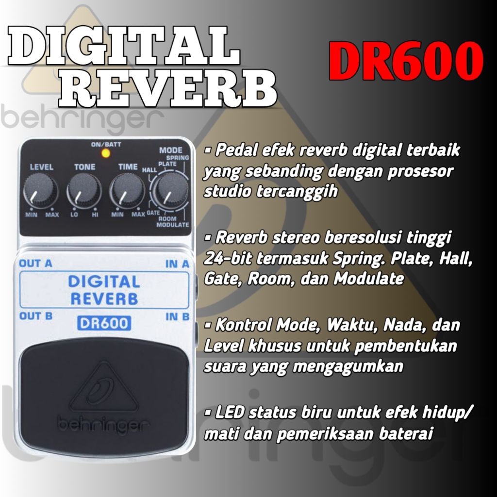 EFEK GITAR ELEKTRIK BEHRINGER DR600 DIGITAL REVERB PEDAL EFEK