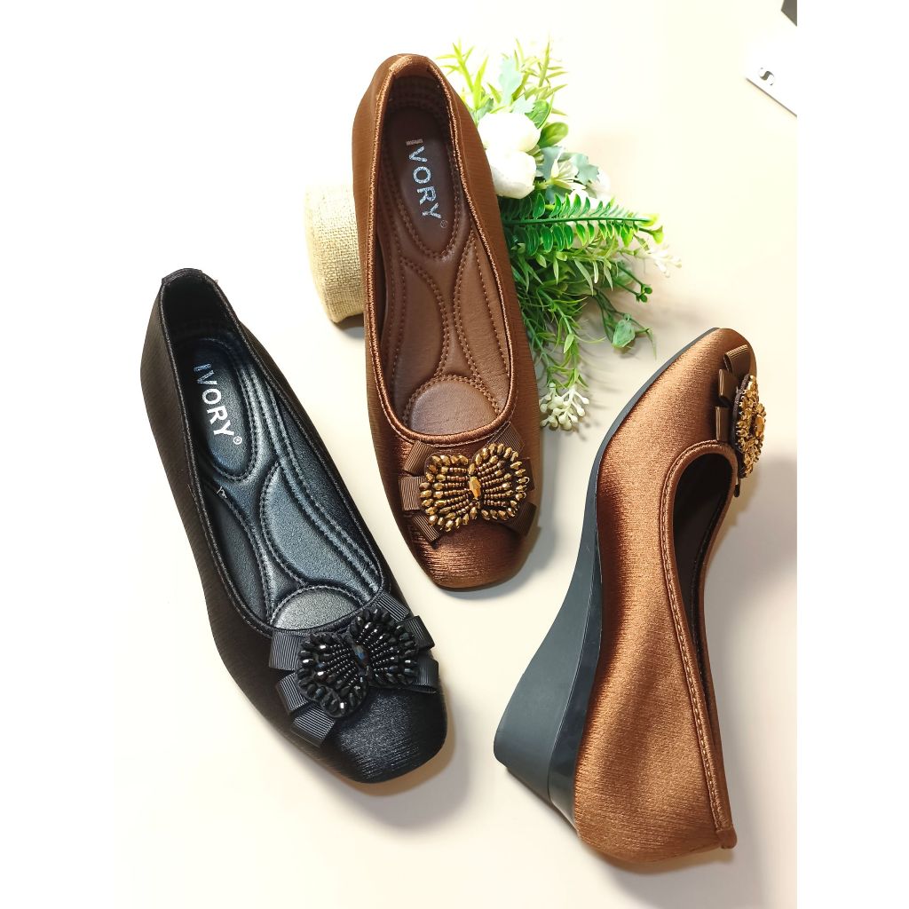 IVORY Sepatu Wedges Wanita Jumbo 41-44 Satin B646-FV2