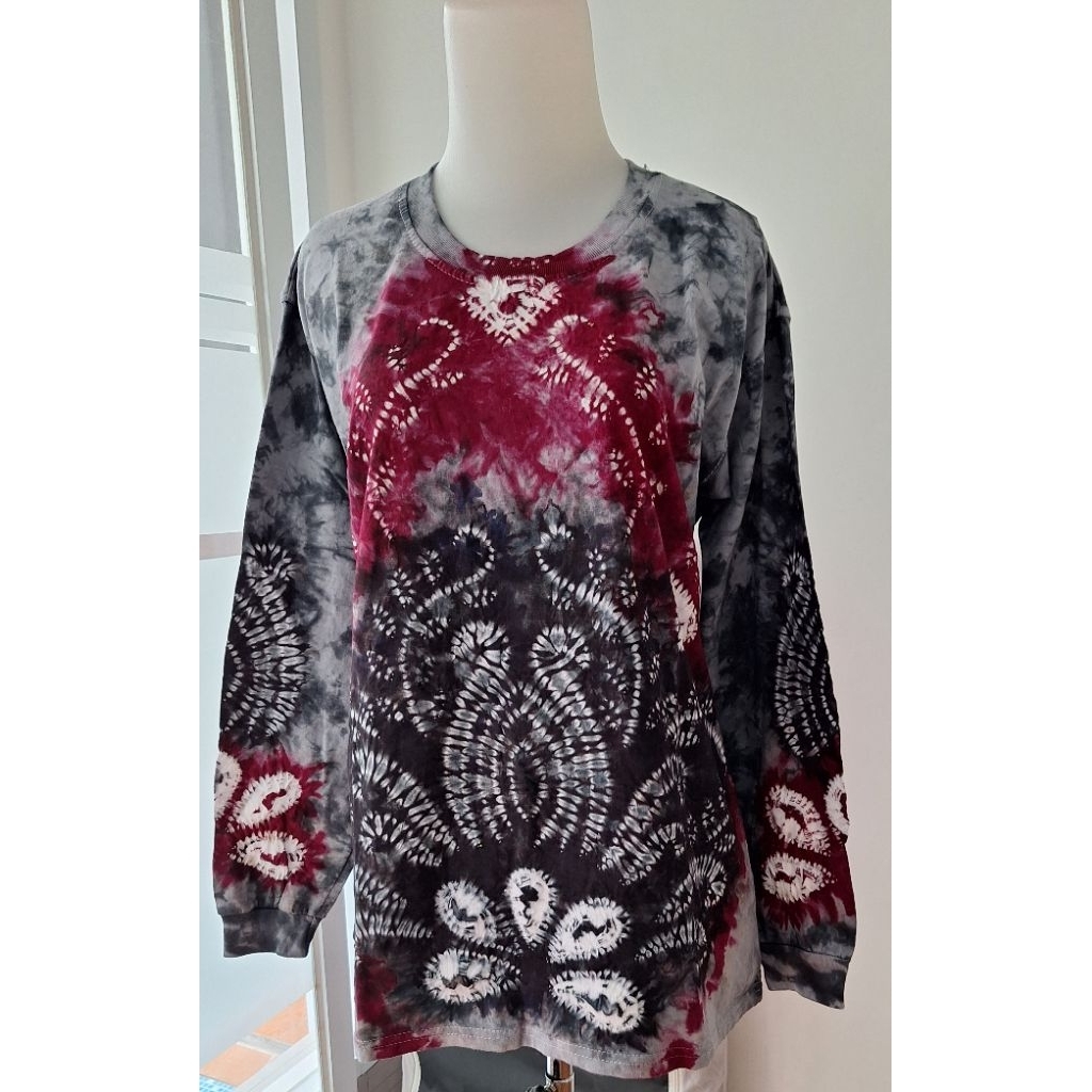 Kaos Sasirangan Baju Kaus Jumputan Batik Etnik Unik Atasan Kaos Wanita Cewek Pria Lengan Panjang