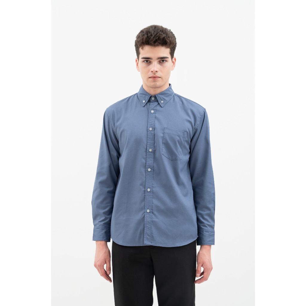 GRITLINE | Kemeja Pria Basic Polos Panjang | Blue Naval Yard Oxford | Kemeja Pria Biru | Kemeja Pria