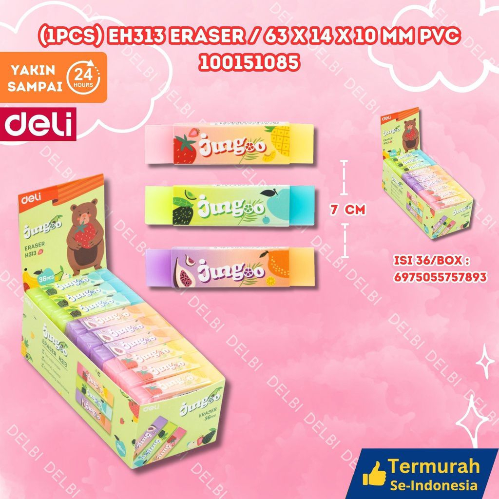 

(1PCS) EH313 Eraser / 63x14x10mm PVC DELI PENGHAPUS SETIP BX1080 BX36