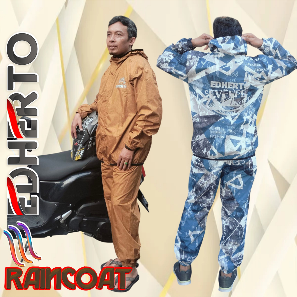 Raincoat Setelan Motif EDHERTO - Jas Hujan Spesial Motif EDHERTO - Setelan Raincoat Waterproof Motif