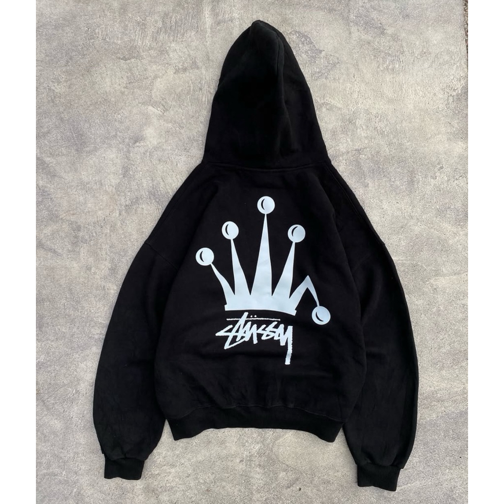 Jaket hoodie stussy boxy 1:1 unisex full tag hoodie stussy pria