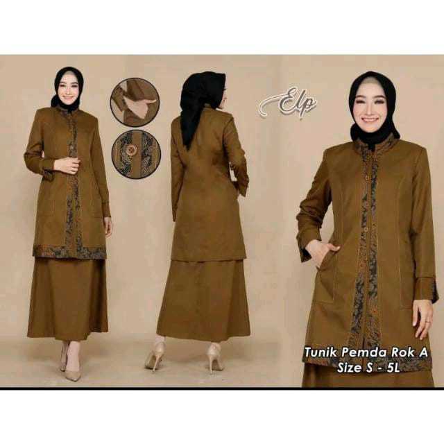 Seragam Kerja Baju Dinas Tunik Pemda Kombinasi Batik Tengah Wanita Setelan Rok.A/Span/Celana Panjang