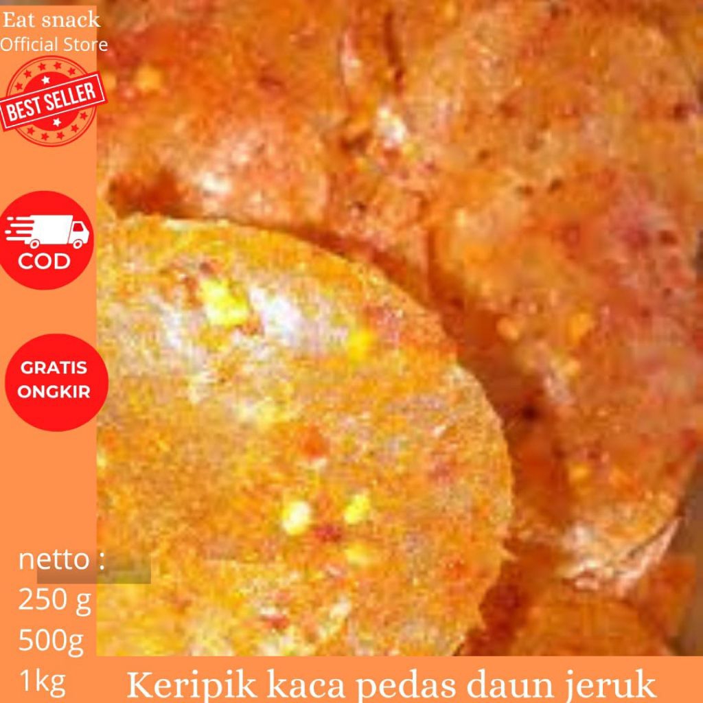 

keripik kaca/kripca rasa original dan pedas daun jeruk, 250gram, 500gram dan,1kg