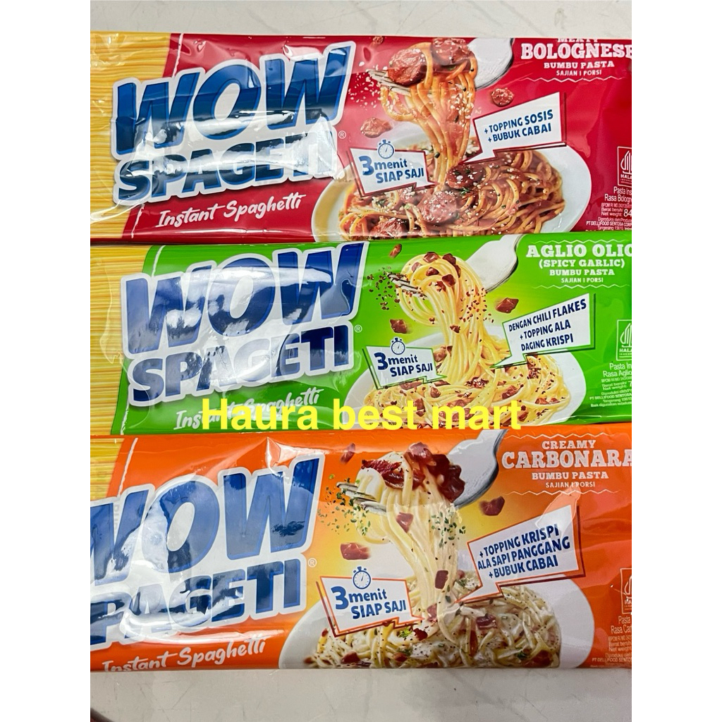 

WOW Spaghetti instan creamy Carbonara,aglio& Bolognese 88gr 1 Pcs