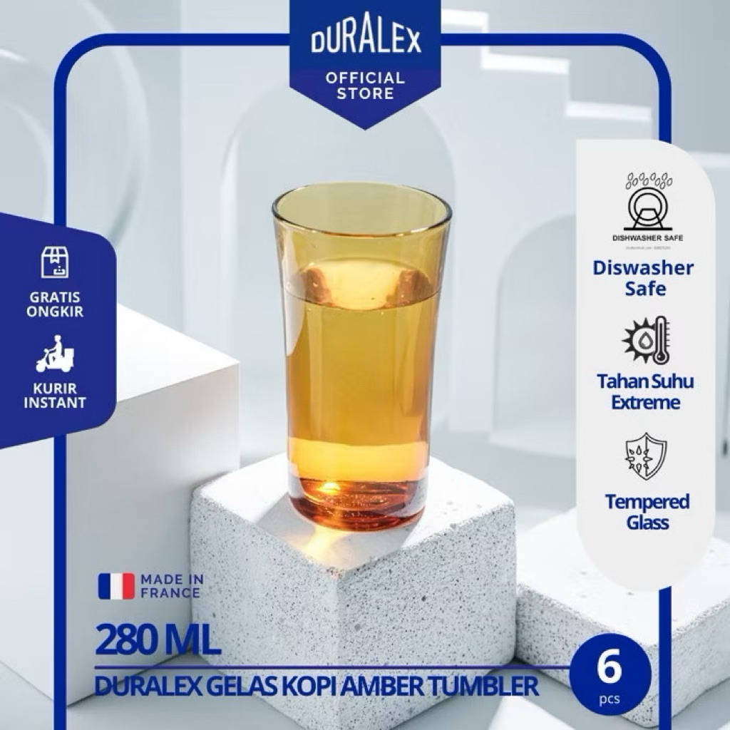 Duralex - Gelas Duralex Lys Amber Tumbler - Gelas Berkualitas Tinggi Made In France - Kopi Teh Jus M