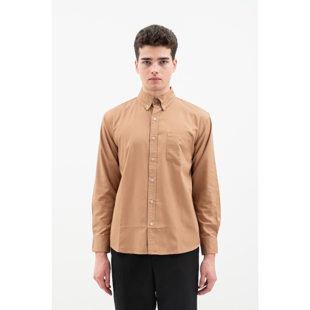 GRITLINE | Kemeja Pria Basic Polos Panjang | Brown Earth Grinder Oxford | Kemeja Pria Coklat | Kemej