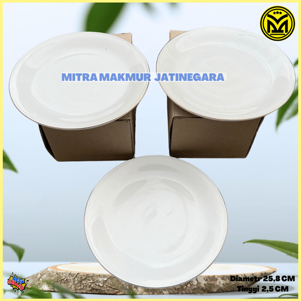 PIRING MAKAN DATAR LIST MAS JUMBO 10 INCH PIRING MAKAN KERAMIK CEPER 10 INCH 25 CM LIST EMAS