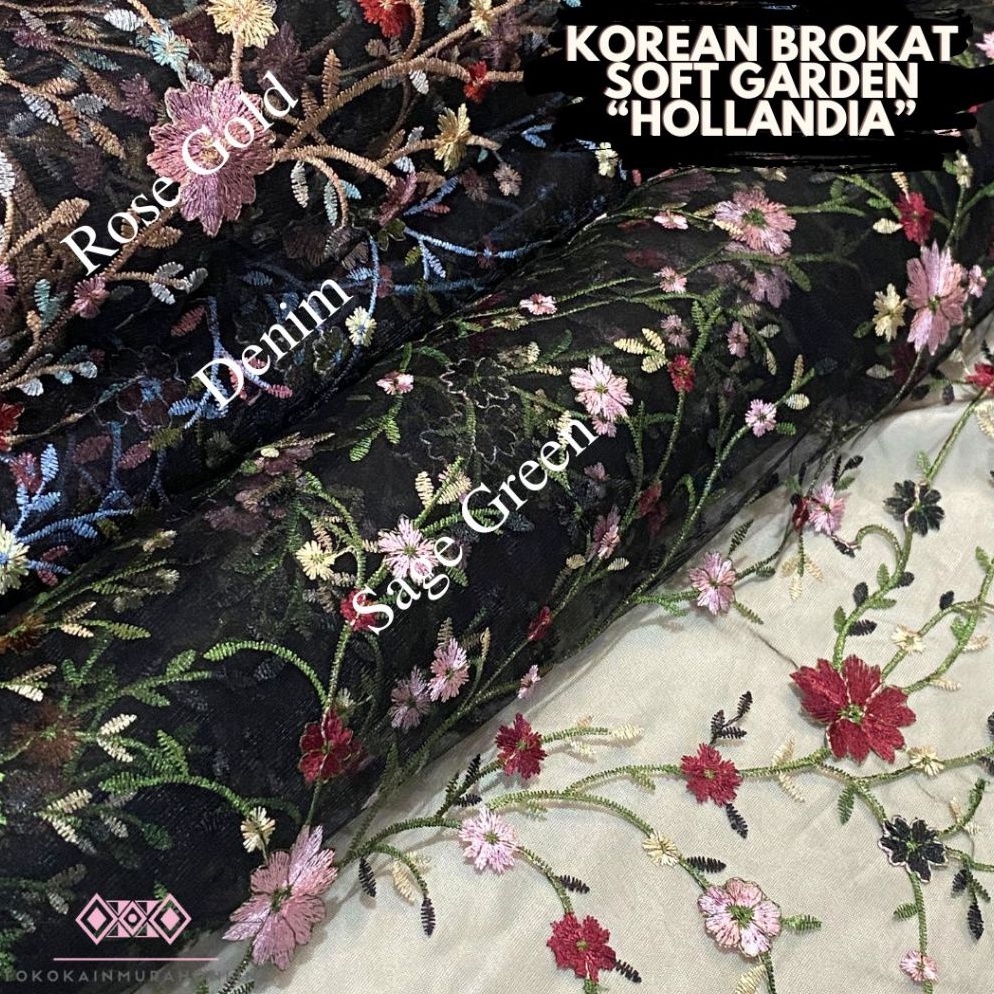 KODE E4X Kain Tille AKAR MUTIARA Kebaya Brukat Hollandia NEW 224 Bordir Premium Tile Garden Meteran 