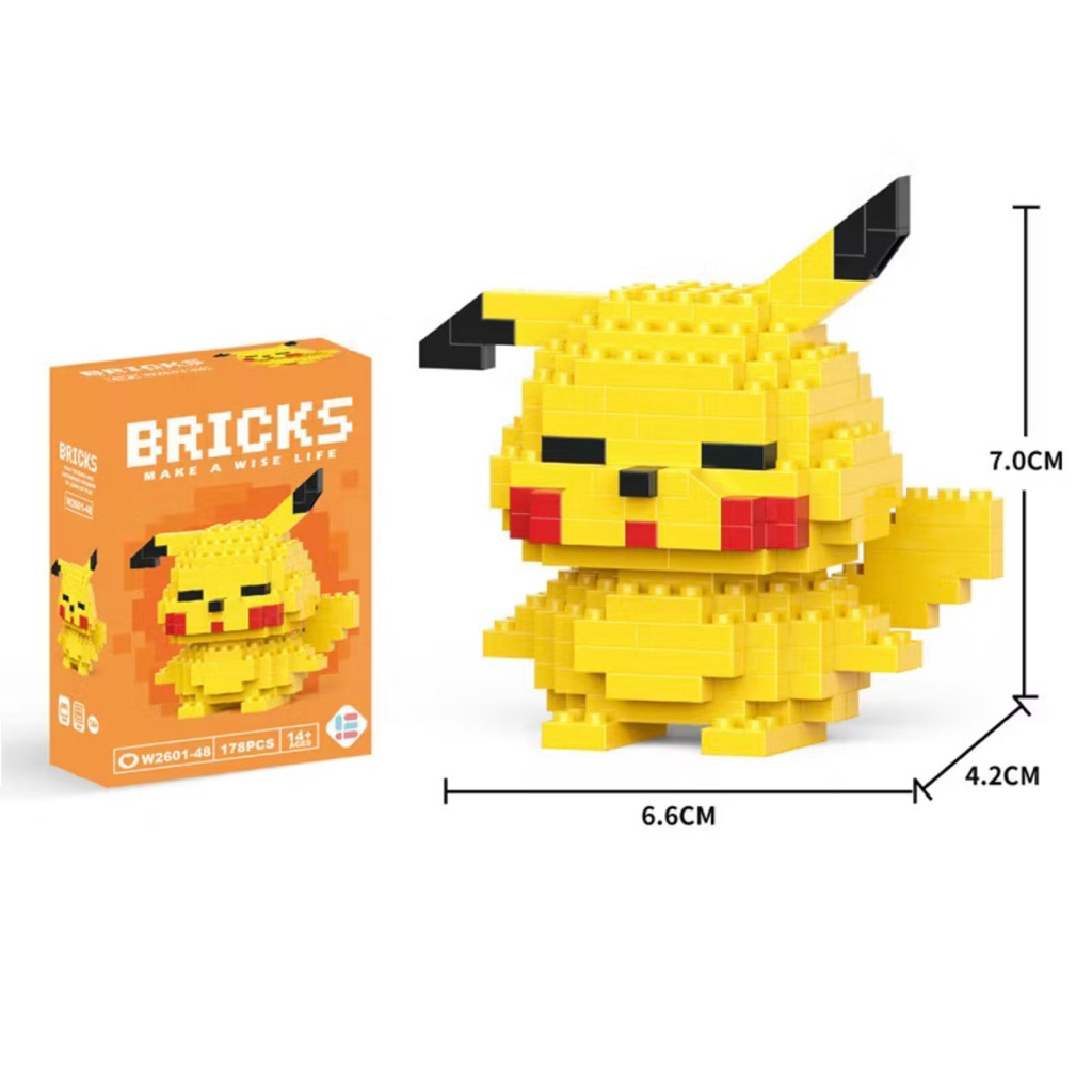 Mainan edukasi balok susun nano bricks karakter kartun pokemon minnie mouse