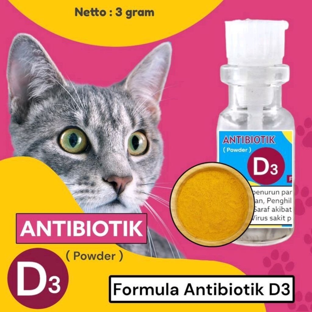 ANTIBIOTIK KUCING D3 POWDER | Vitamin kucing | Antibiotik Kucing | Kesehatan Kucing