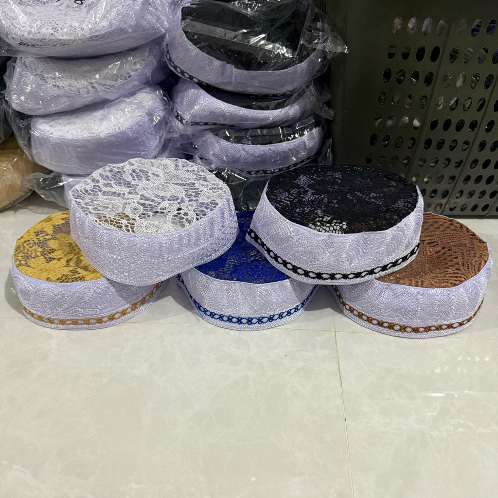Grosir isi 10 pcs(1/2 Kodi)-Peci Kopiah Madinah Dalwa Seri 4-8-Peci Madinah Jaring Renda Warna|Pusat