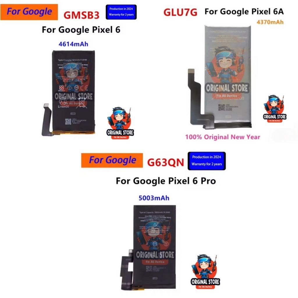 Baterai batrei pengganti google pixel 6 6A 6 pro batre batrai