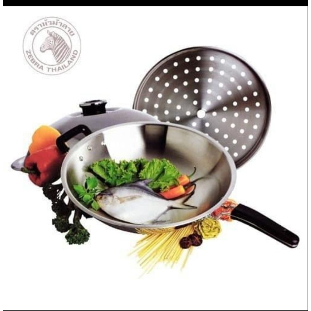 Kuali Stainless Steel ZEBRA 38 Cm 5 Ply Plus Tutup Plus Steamer Wok Wajan