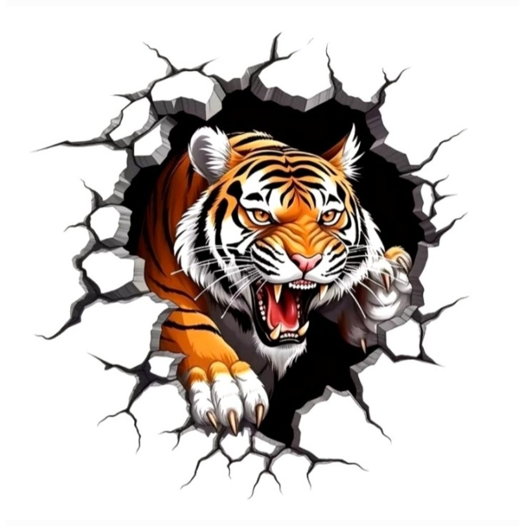 

stiker 3D harimau keren, stiker print sudah cutting, size 15 x 20 cm, anti air