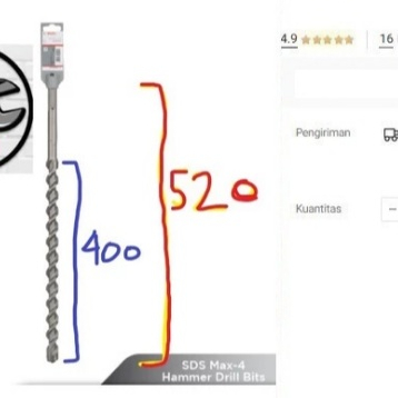 

Mata Bor Beton BOSCH SDS MAX 22mm x 520mm M4 22x520 Colok Tusuk