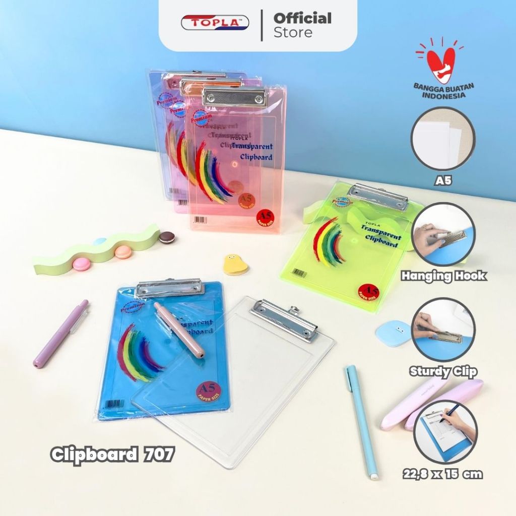 

Topla Clipboard 707 Transparan papan dada jalan klip cafe restoran ukuran A5 (22,8 cm x 15 cm)