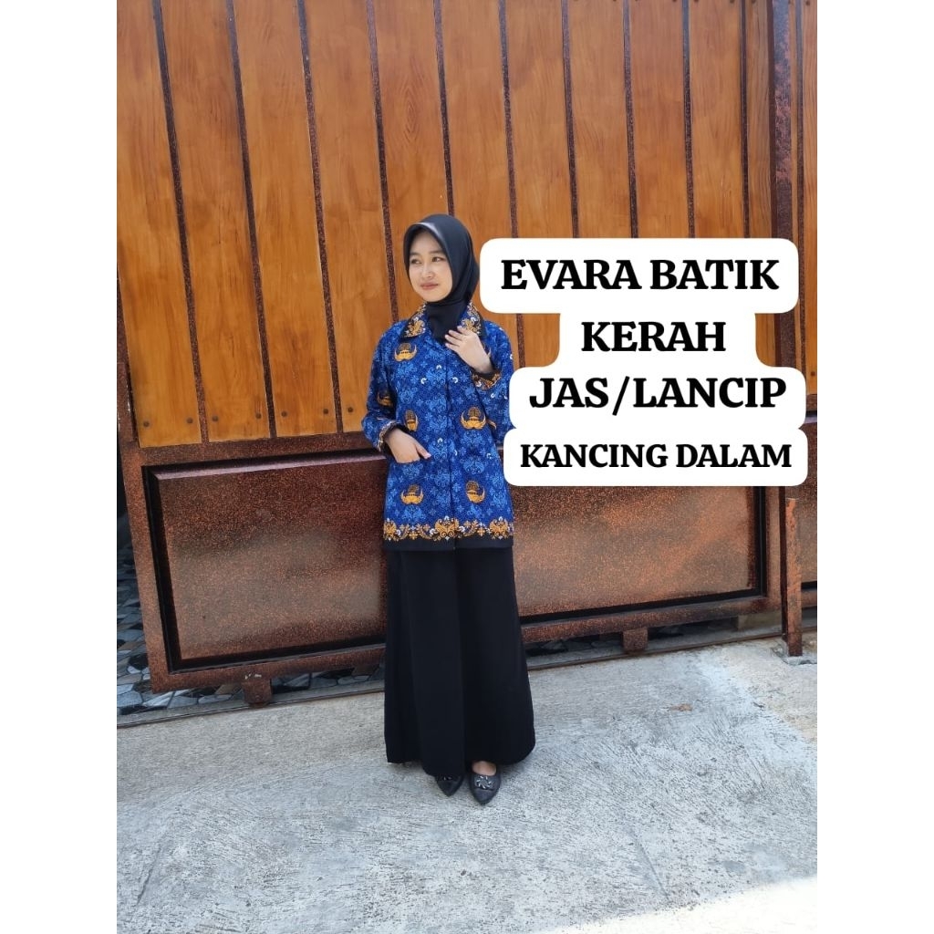 EVARA BATIK Seragam kerja KORPRI Wanita Kerah LANCIP/JAS Bahan Katun C40S lapis puring kancing dalam