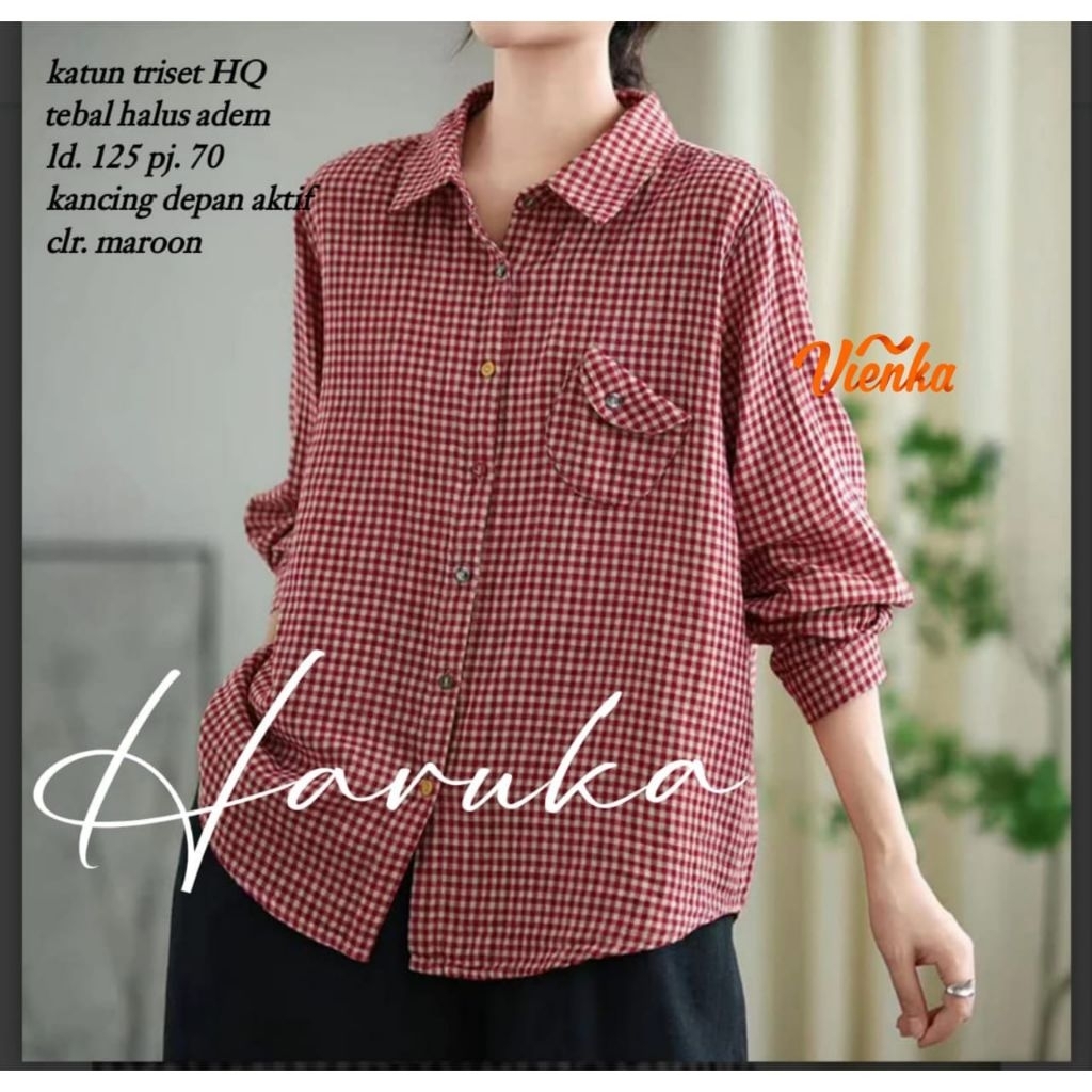 BAJU WANITA HARUKA KEMEJA JUMBO KATUN KOTAK-KOTAK BY VIENKA