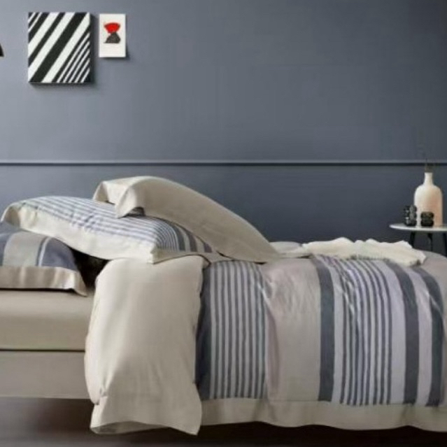 BIOSIBEDDING SPREI BEDCOVER QUILT COVER SUTRA ORGANIK 60s - SPREI SUTRA READYSTOK MOTIF GARIS MINIMA
