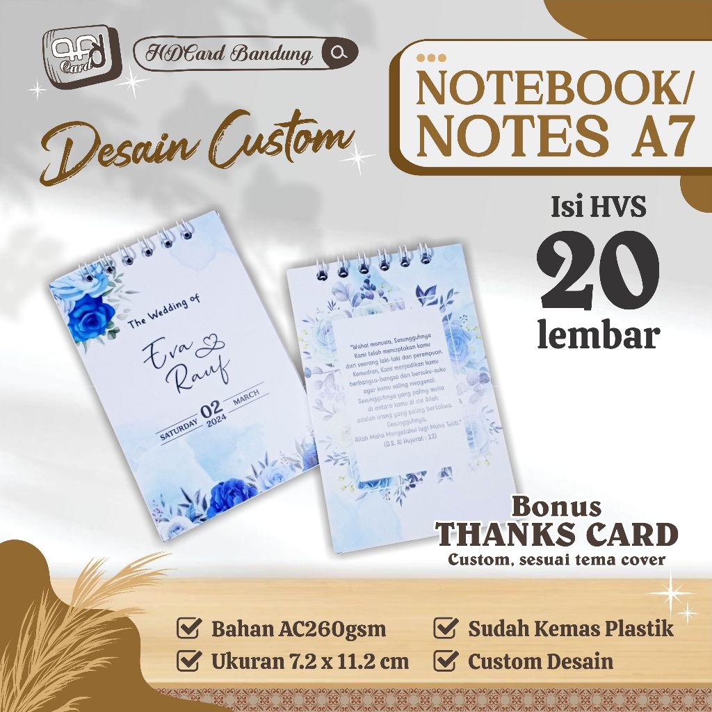 

[A7 - 20 lembar] Notes A7 Souvenir Notebook Custom Suvenir Nikah Khitan Promosi Event Seminar