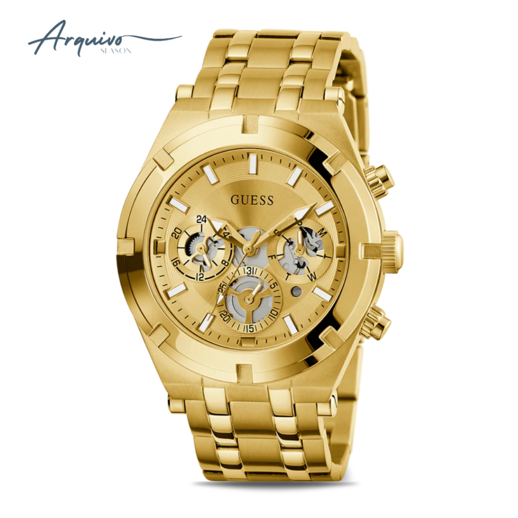 Jam Tangan Guess Pria Continental Chronograph Gold Stainless Steel Mewah Sporty Original GW0260G4