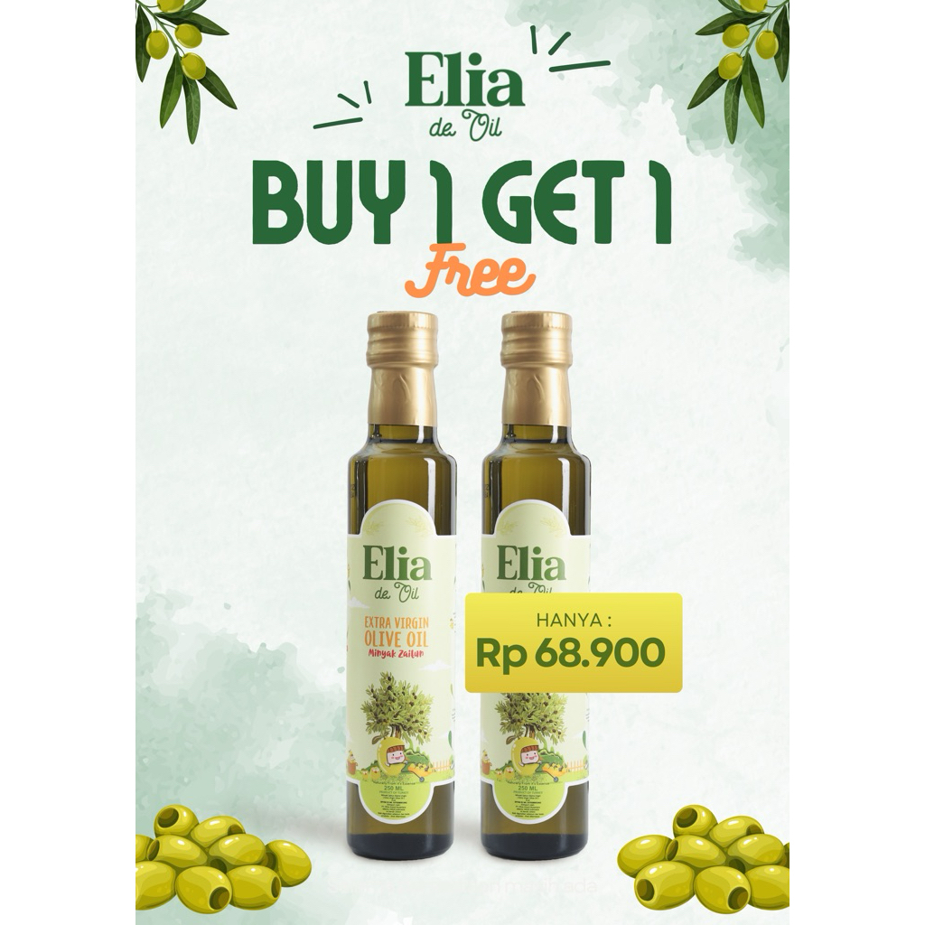 

MMP - PROMO BUY 1 GET 1 ELIA DE OIL Olive Oil / Extra Virgin Olive Oil / EVOO / Minyak Zaitun Anak / MPASI Anak 250 ML PACKING AMAN FREE Bubblewrap dan Dus Exp Agustus 2025