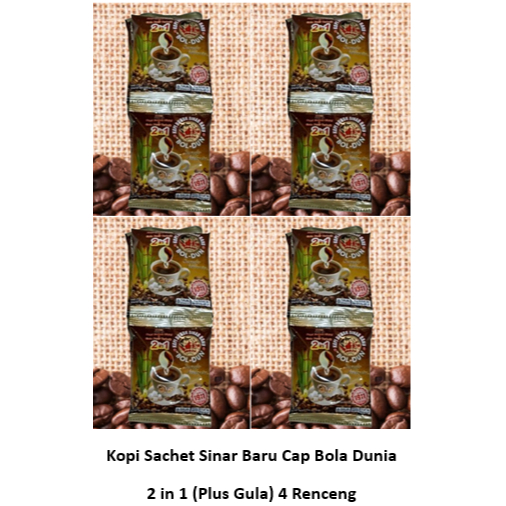 

Kopi Sachet Sinar Baru Cap Bola Dunia BolDun 2 in 1 Plus Gula 4 Renceng