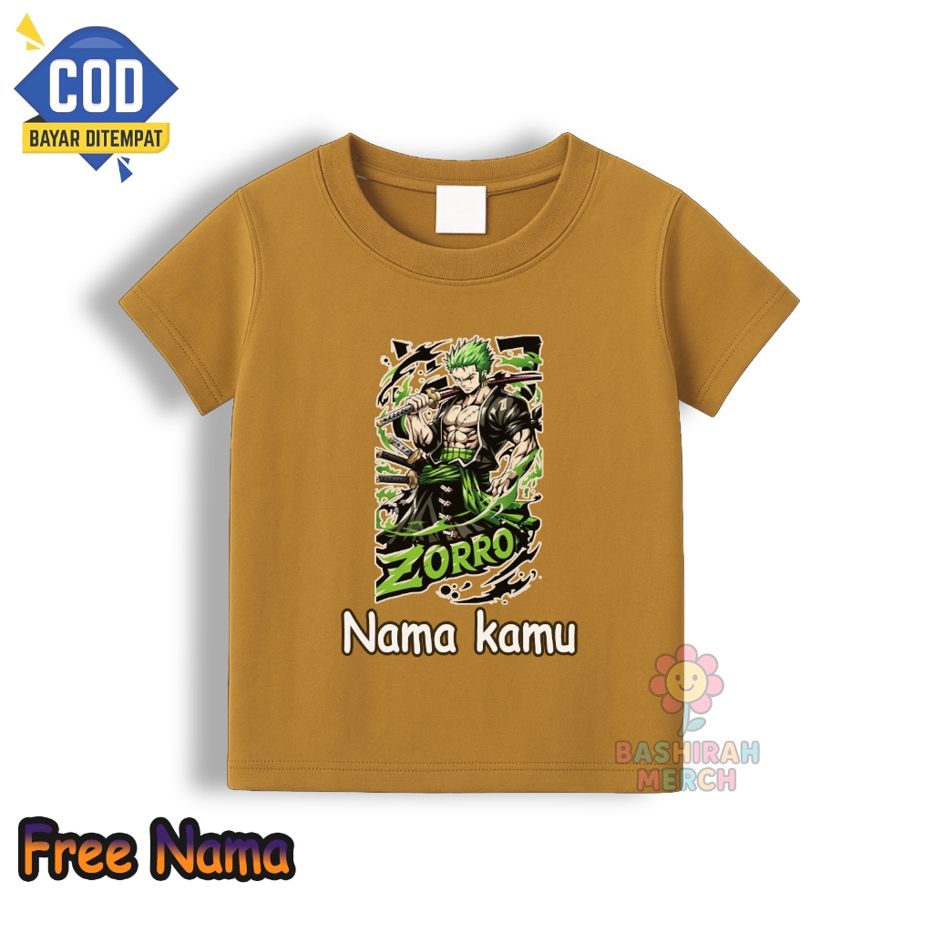 Tshirt kaos anak roronoa zorro one piece free nama / Kaos baju anak one piece zorro tambah nama