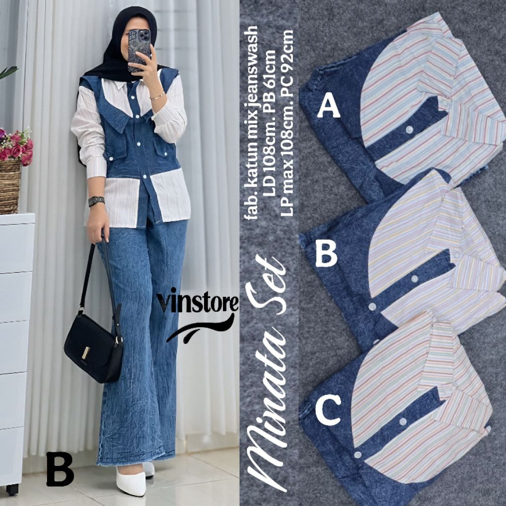 Minata Set/ Set Kulot Katun kombinasi jeans
