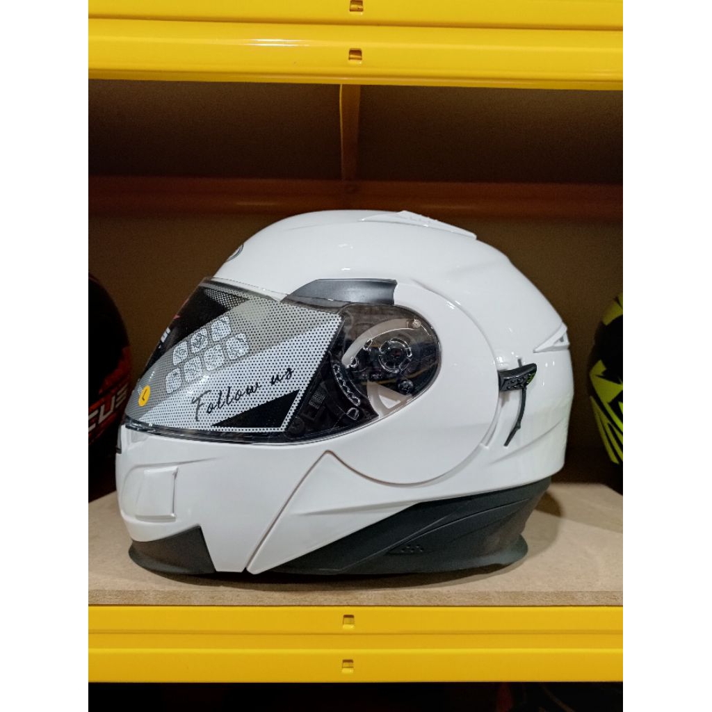 Zeus ZS3020 white Glossy Modular Helmet Slide Up - Helm Zeus ZS 3020 Modular