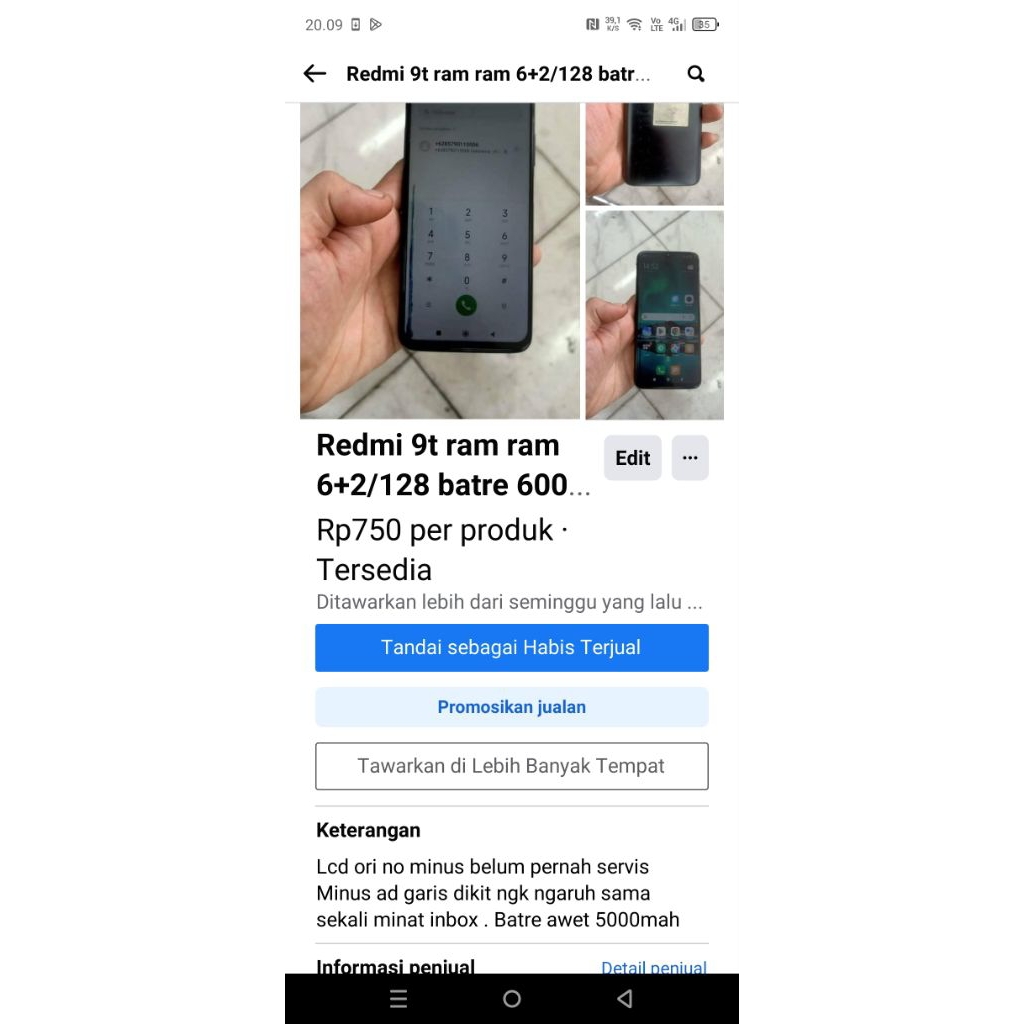 seken bagus redmi 9t 6)128