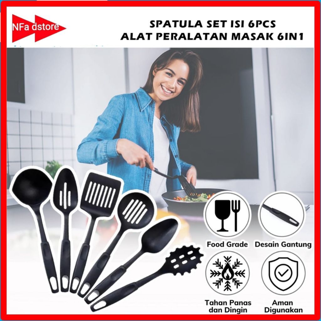 Peralatan Set Alat Masak 6 Pcs Spatula Plastik Tahan Panas Anti Lengket