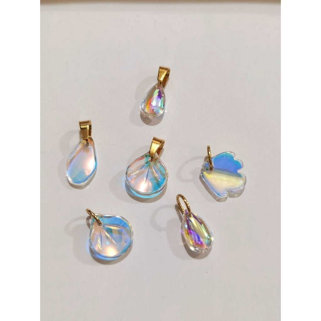 Liontin Kristal Kaca Aurora Pelangi Air Ikan Kerang Mewah Pengait Stainless Steel Bagus