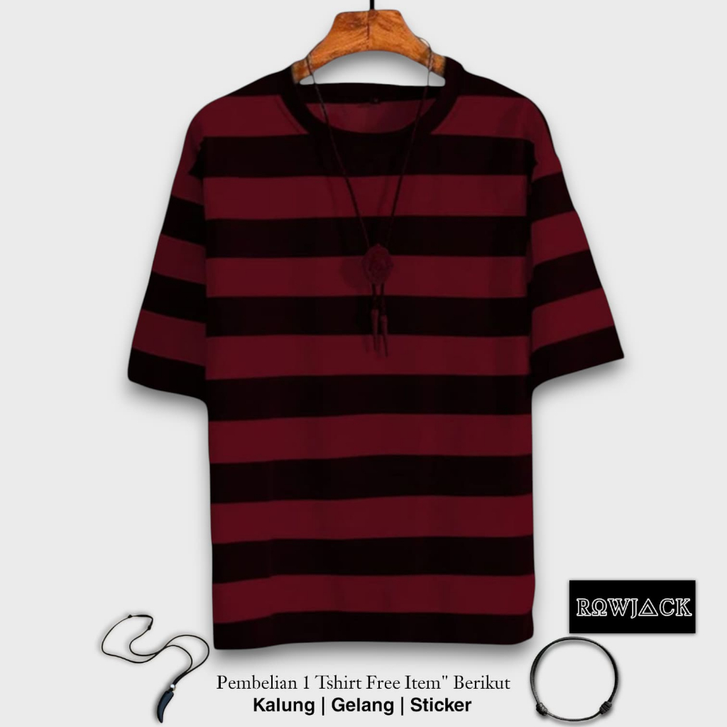 Baju Kaos Stripe Garis Garis Salur Pria dan Wanita Terbaru 2025 Kaos Blaster Belang Belang ROWJACK