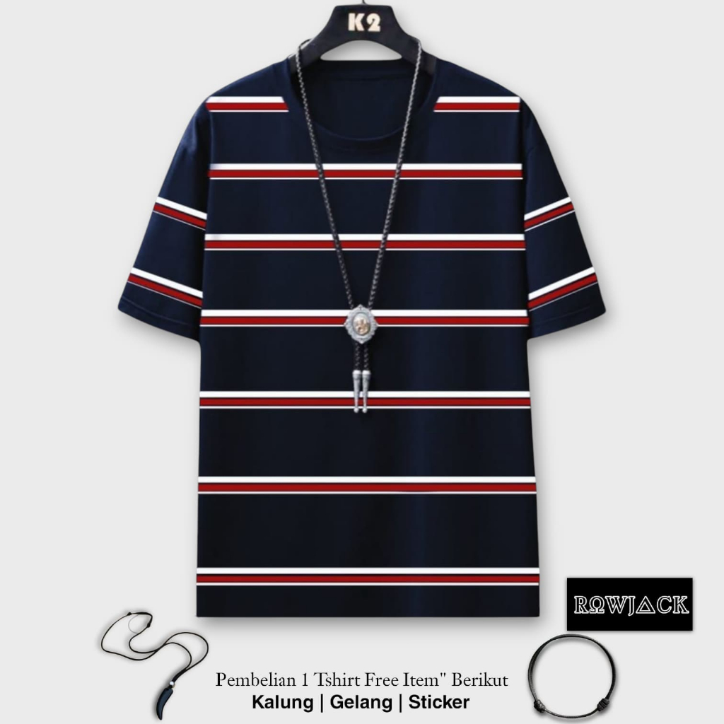 Baju Kaos Strip Wanita dan Pria Belang Belang Warna Warni Lengan Pendek Kaos Distro Keren ROWJACK