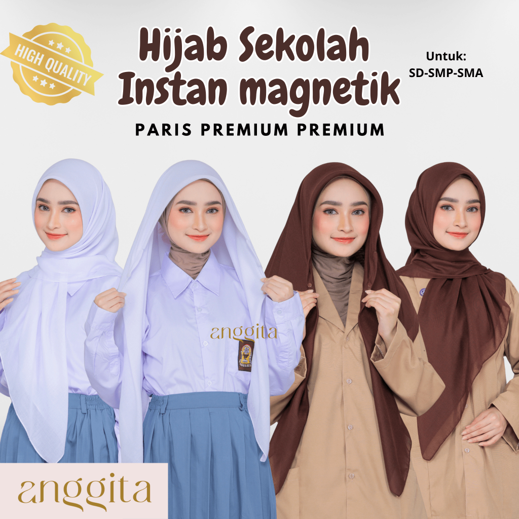 ANGGITA Hijab Sekolah Magnetik Instan Paris Premium Jilbab Seragam Pramuka Anak SMP SMA Putih Polos